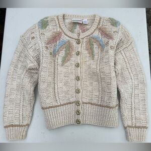 Vintage Liz Claiborne Cream Cardigan with Pastel Accents , 97 % Wool , Size M